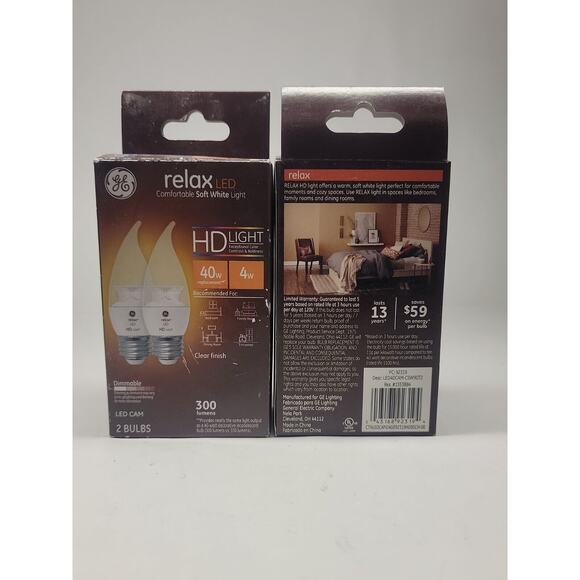 2 Boxes GE Relax LED CAM 4w HD Soft White 300 Lumens Dimmable 2 Count Bulbs - Picture 2 of 2